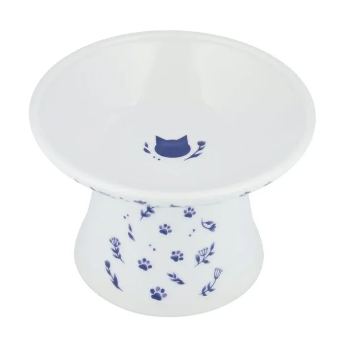 NECOICHI Extra Wide Raised Cat Food Bowl Nordic Blue