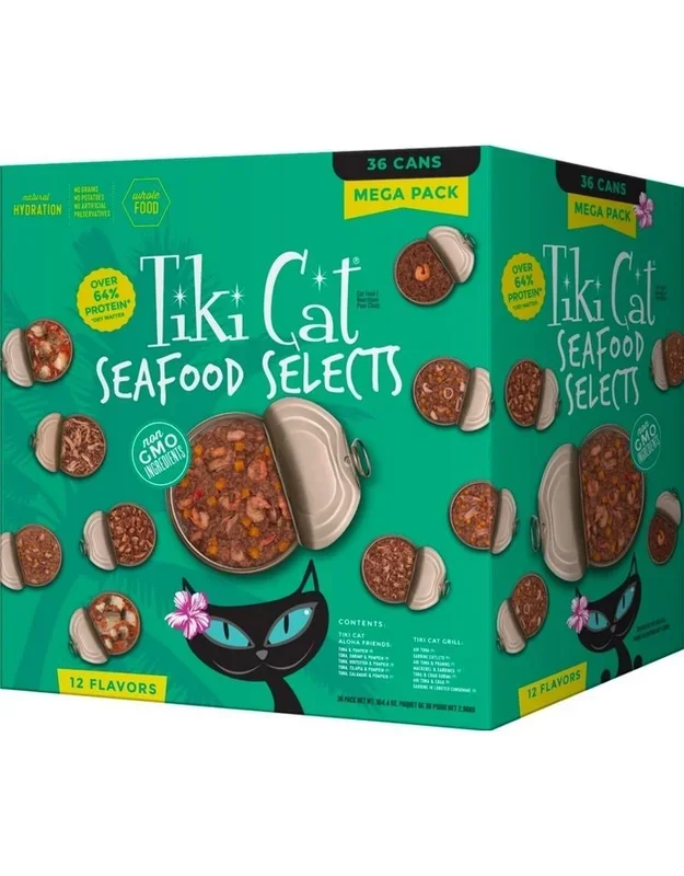 TIKI CAT Seafood Selects Variety Pack Shreds Canned Cat Food 2.8OZ CASE/24